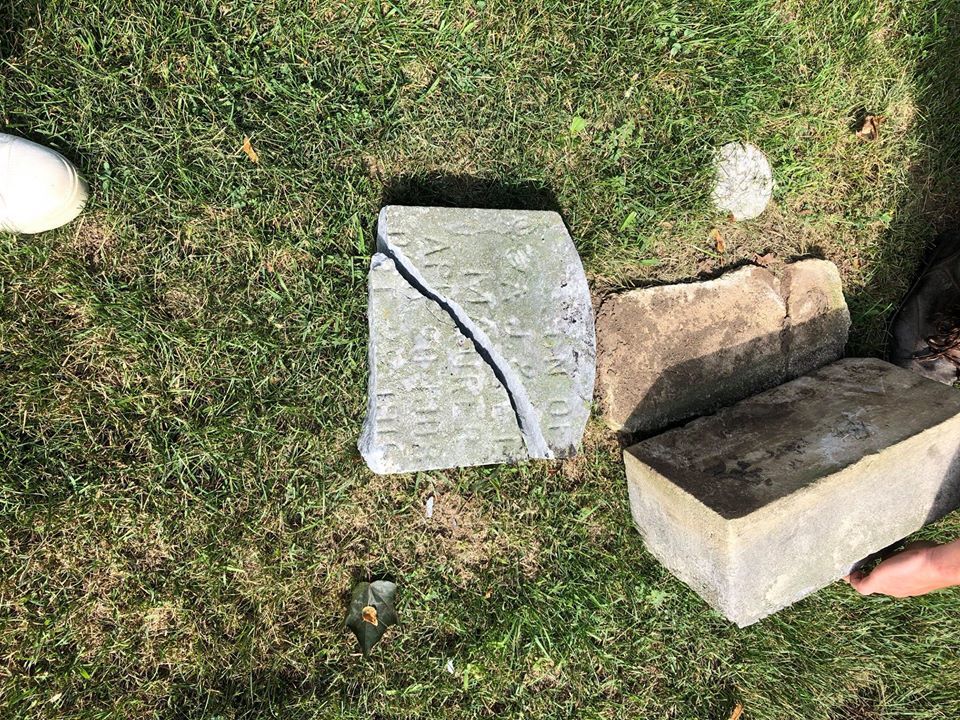 Headstones toppled, smashed and damaged last night at Mound Cemetery